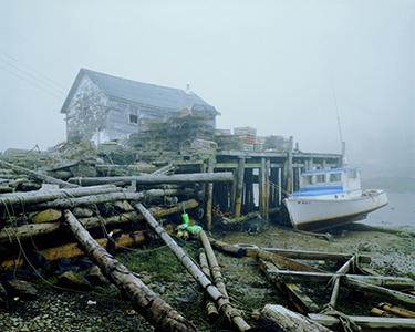 Frenchboro Fog with Blue Lobster Boat